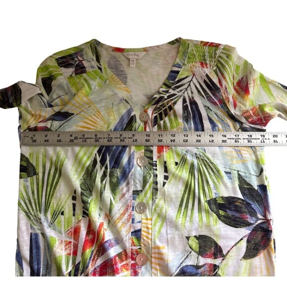 Coral Bay Women's PM Tropical Print Faux Button-Down Tie-Front Shirt - Picture 7 of 8